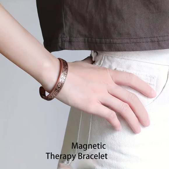 Vintage Flower Design Copper Magnetic Therapy Bracelet Arthritis Pain Bangle - Picture 5 of 5